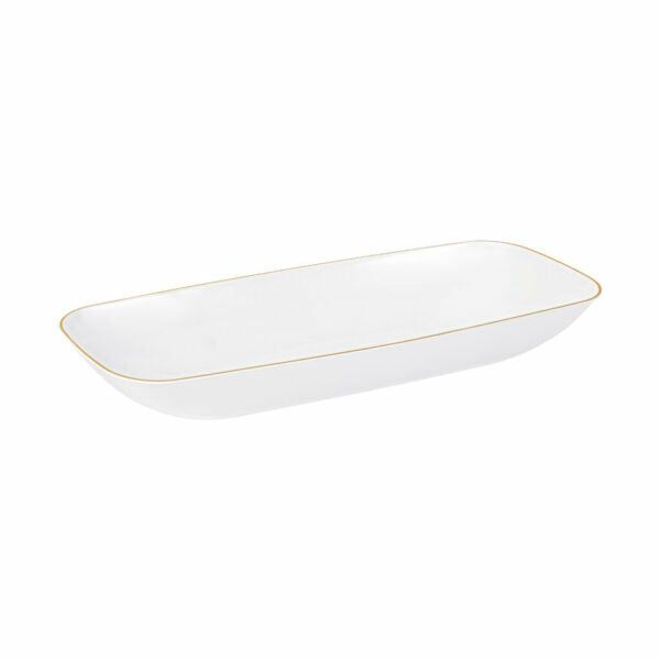 Serverware | White And Gold Organic Rectangular Plastic Salad Bowl With Clear Lid – 1 Count Dinnerware Serverware