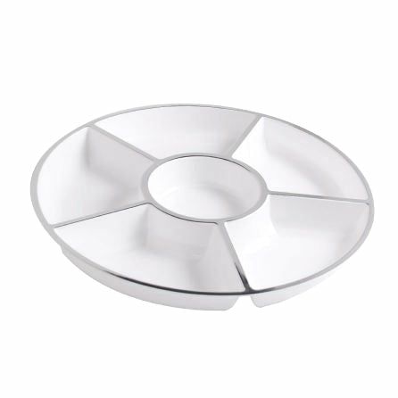 Serverware | White And Silver Plastic Round 6 Compartment Serving Tray – 2 Count Dinnerware Serverware