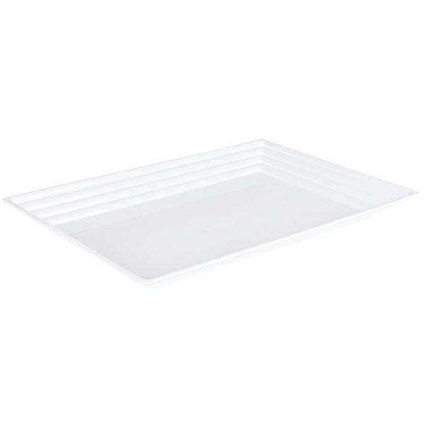 Serverware | White Leveled Rectangular Plastic Serving Tray – 2 Count Dinnerware Serverware