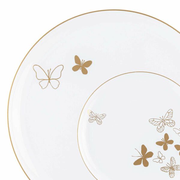 Value Sets | 20 Pack White And Gold Round Plastic Dinnerware Set (10 Guests) – Butterfly Dinnerware Value Sets