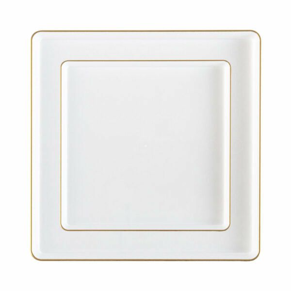 Value Sets | 20 Pack White And Gold Square Plastic Dinnerware Set (10 Guests) – Square Edge Dinnerware Value Sets