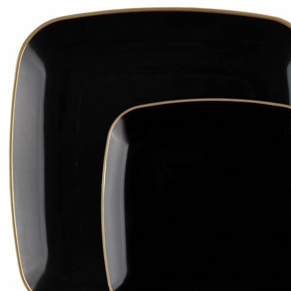 Value Sets | 32 Pack Black And Gold Square Plastic Dinnerware Set (16 Guests) – Organic Dinnerware Value Sets