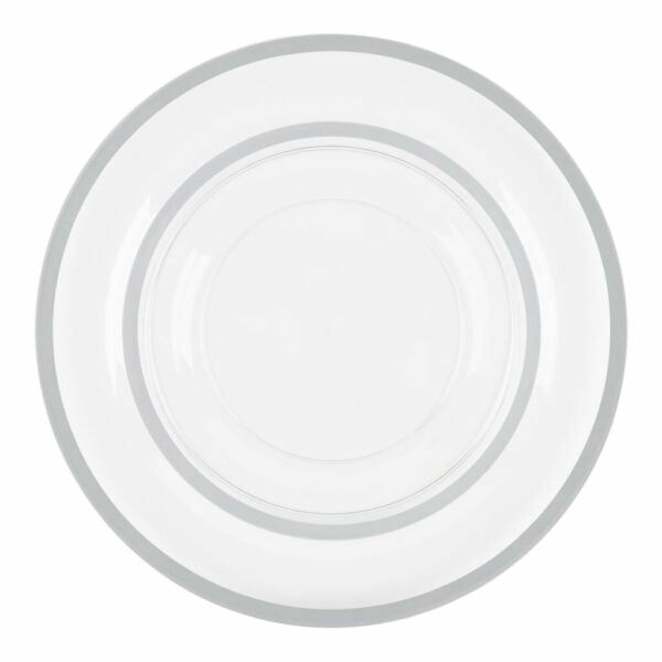 Value Sets | 32 Pack Clear And Silver Rim Plastic Dinnerware Set (16 Guests) – Contrast Dinnerware Value Sets