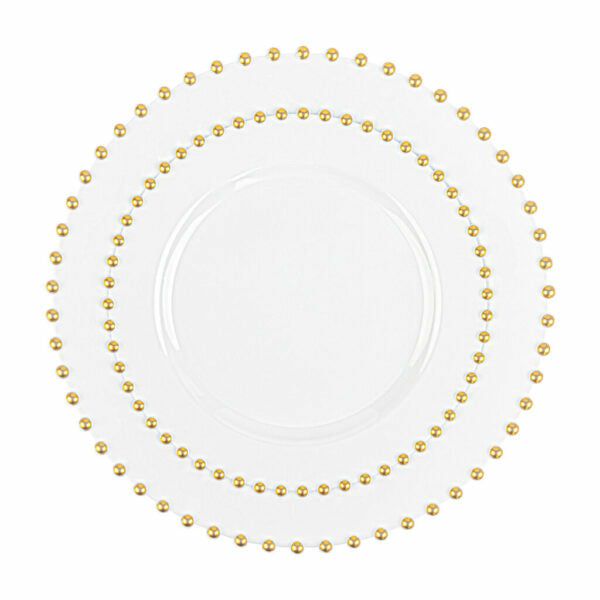 Value Sets | 32 Pack White And Gold Round Plastic Dinnerware Set (16 Guests) – Beaded Dinnerware Value Sets