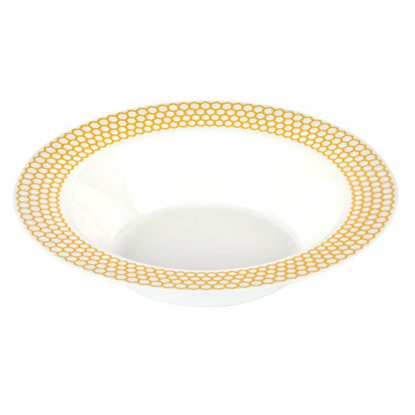 Value Sets | White And Gold Round Plastic Soup Bowls 10 Pack – Honeycomb Dinnerware Value Sets