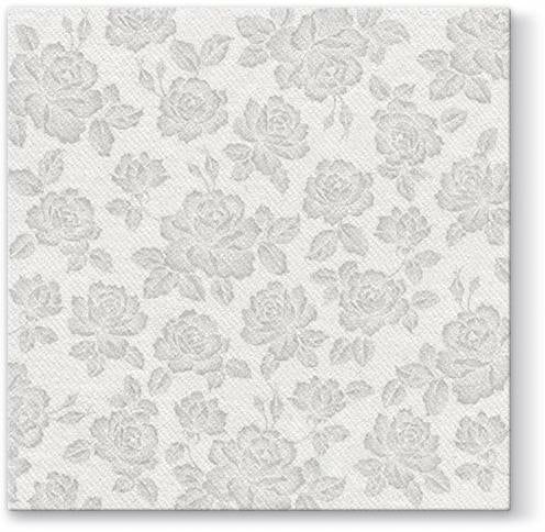 Napkins | Subtle Roses Silver Airlaid 1/4 Fold Dinner Napkin – 50 Pack Dinnerware Napkins