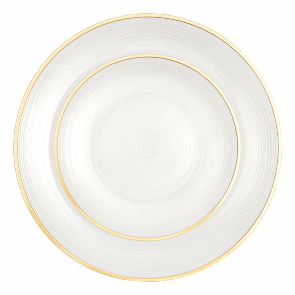 Value Sets | 32 Pack Pearl And Gold Round Plastic Dinnerware Set (16 Guests) – Crystal Design Dinnerware Value Sets