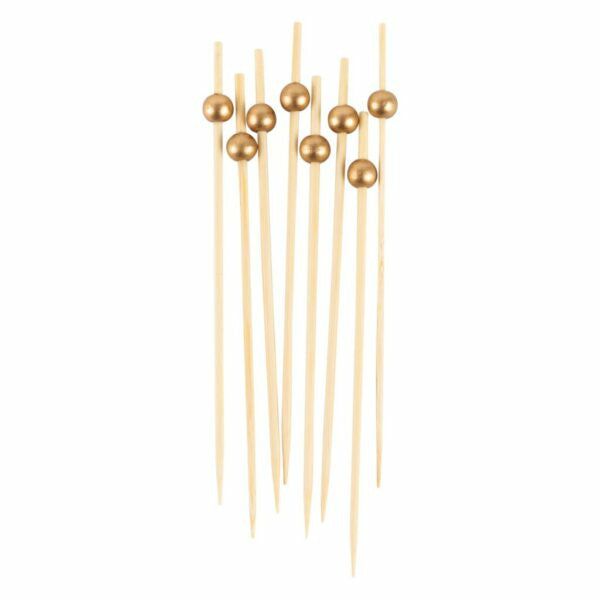 Miniware | 6 Inch Bamboo Gold Ball Picks – 100 Count Dinnerware Miniware