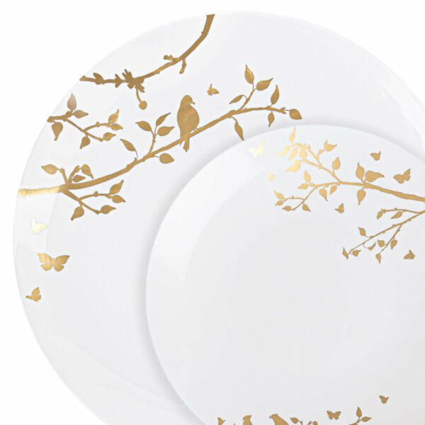 Value Sets | 32 Pack White And Gold Round Plastic Dinnerware Set (16 Guests) – Spring Dinnerware Value Sets